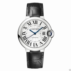 Cartier Ballon Bleu 36mm w69017z4 Stainless Steel Black Leather NEW Ret: $5,600 7612456383298