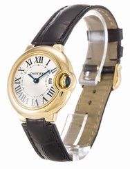 Cartier Ballon Bleu Silver Dial 18KY Leather Band Women Watch W6900156 New Orig