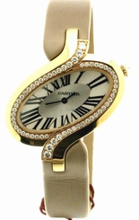 Cartier Delices Oval Diamonds Satin Leather Band Women Watch WG800017 New Orig