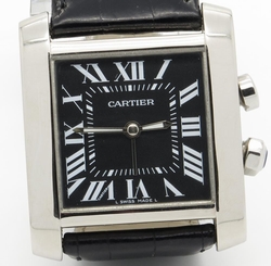 Cartier Tank Francaise Traveller Steel Mens Converted Alarm Clock Quartz 35mm