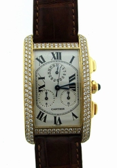 CARTIER 18K YELLOW GOLD WATCH LEATHER STRAP 1730 WATER RESISTANT DIAMOND