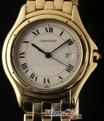 Cartier Cougar 32mm Ladies Quartz 18K Yellow Gold Ivory/Cream 2 YrWarranty #18-1