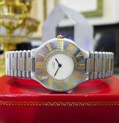 Ladies CARTIER Must De Cartier 21 Steel and Gold Round Dress Watch