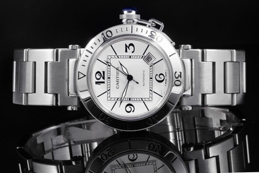 Cartier Steel 40mm Pasha Seatimer 2790, Silver Arabic Dial, Automatic