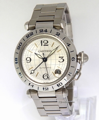Cartier Mens Pasha GMT Stainless Steel 35mm Automatic Watch 2377 W31078M7
