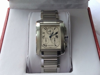 A GENTLEMAN'S STAINLESS STEEL CARTIER TANK FRANCAISE CHRONOGRAPH BRACELET WATCH