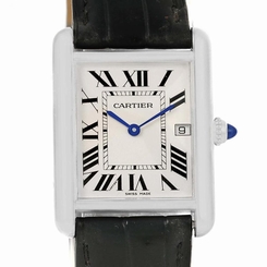 Cartier Tank Louis Mens 18k White Gold Black Strap Watch W1540956