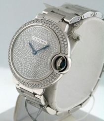 NEW Cartier Ballon Bleu $66,500.00 Diamond 18k White Gold ladies 33mm watch.