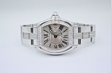 LADIES CARTIER ROADSTER STAINLESS STEEL DIAMOND ENCRUSTED WATCH W62016V3 7612456261527