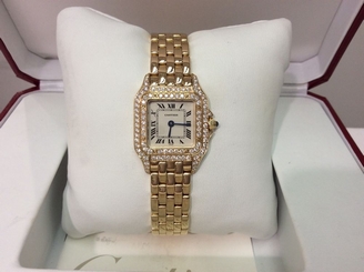CARTIER Panthere Ref. 1070 Ladies 18K Y/Gold w/ Custom G-VS1 Diamond Case! MINT!