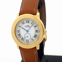 Pre-Owned CARTIER Must Rondo GP/Leather Cream/White Dial Men's Quartz Watch, MR