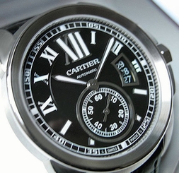 *NEW* MENS CALIBRE DE CARTIER STAINLESS STEEL BLACK ROMAN LEATHER STRAP W7100041 683498476733