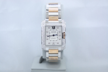 CARTIER TANK ANGLAISE MEDIUM ROSE GOLD & STEEL DIAMOND ENCRUSTED WATCH WT100034 7613268300701