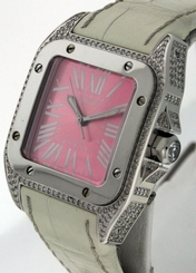 Cartier Santos 100 Mid Size Stainless Steel RARE automatic Diamond watch.