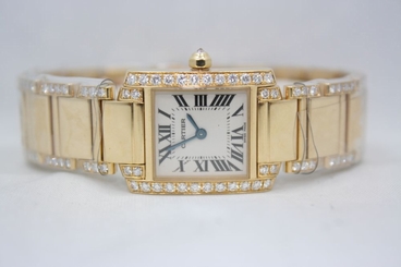 CARTIER TANK FRANCAISE 18k YELLOW GOLD FACTORY DIAMOND ENCRUSTED WATCH WE1001R