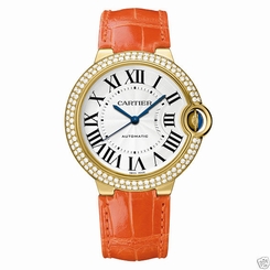 Cartier Ballon Bleu 36mm we900451 18kt Yellow Gold Orange Leather NEW Ret:$30300