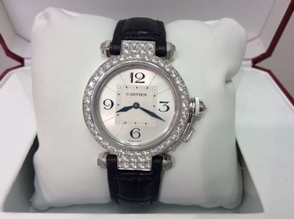 CARTIER Ref. WJ11922G PASHA 32mm 18K W/Gold w Factory Diamonds! Stunning & Rare!
