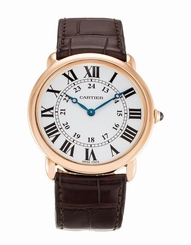Cartier Ronde Louis 18KT RoseGold Leather Band Auto Men Watch W6800251 New Orig 7612456320224