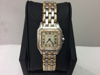 CARTIER Ref. 166921 PANTHERE S/S & 18K Y/G 3 ROW w/ Diamond Bezel & Crown! MINT!