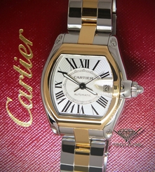 Cartier Roadster 18k Yellow Gold/Steel Silver Dial Mens Automatic Watch 2510