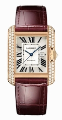 Cartier Tank Anglaise 18kt Rose Gold Diamond Brown Leather Watch WT100016