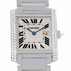 Cartier Tank Francaise Midsize 18K White Gold Diamond Watch WE1018S3