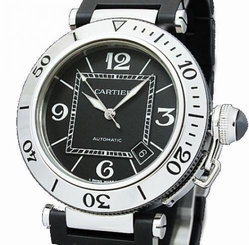 Pre-Owned Cartier Pasha Sea Timer SS/Rubber Black Dial Men's Watch W31077U2, MR 45635532281