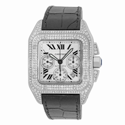 CARTIER Stainless Steel Large Santos 100 XL Chronograph Pave Diamonds Warranty