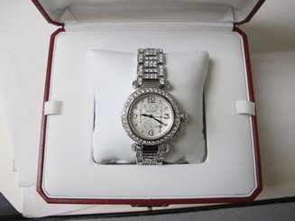 CARTIER PASHA 32MM LADIES 18K WHITE GOLD WITH ORIGINAL DIAMONDS BY CARTIER NICE!