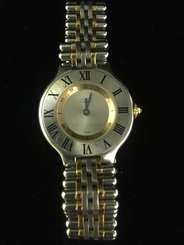 Must De Cartier 21 Two Tone 18k Gold/St.Steel 1340 Watch! Runs Great! Mint!!!