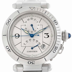 Cartier Pasha Power Reserve GMT Mens Silver Dial Watch W31037H3