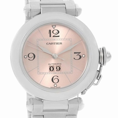 Cartier Pasha Big Date Pink Dial Medium Steel Ladies Watch W31058M7