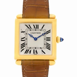 Cartier Tank Obus 18k Yellow Gold Brown Strap Watch W1512256