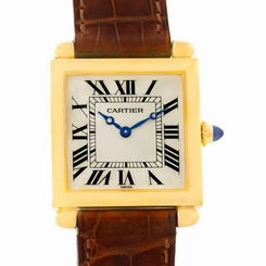 Cartier Tank Obus 18k Yellow Gold Brown Strap Watch W1512256