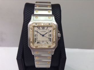 CARTIER Ref. 187901 SANTOS Galbee w/ Diamonds LARGE 18K Y/GOLD & S/STEEL! MINT!!