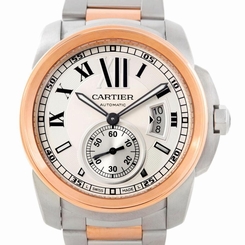 Cartier Calibre Steel 18K Rose Gold Mens Watch W7100036 Box Papers 7612456709050