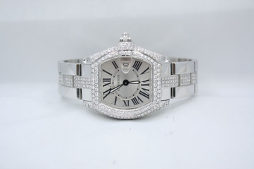 LADIES CARTIER ROADSTER STAINLESS STEEL DIAMOND ENCRUSTED WATCH W62016V3 7612456261527