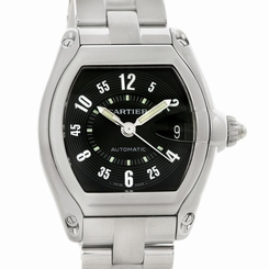 Cartier Roadster Large Mens Steel Black Dial Watch W62004V3 Box Papers