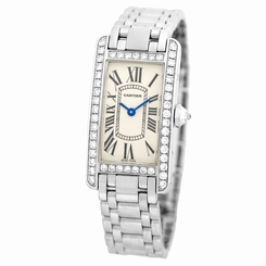 CARTIER 18K White Gold Tank American Factory Diamonds Americaine Box Warranty 7612456270529