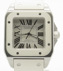 Cartier Santos 100 White Ladies Stainless Steel Automatic 33mm Watch W20122U2 4100001463999