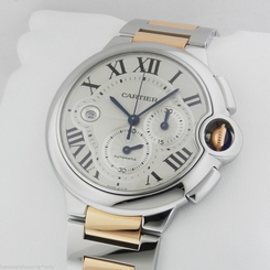 CARTIER Ballon Bleu MENS Stainless Steel Gold Chronograph W6920075 Ret: $15,000
