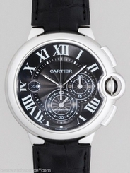 Cartier Ballon Bleu Chronograph w6920052 Black Dial on Strap B&P Ret: $10,600 7612456693106