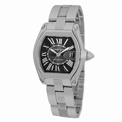 CARTIER Stainless Steel Gent Roadster Black Dial Box Warranty Extra Strap Clasp