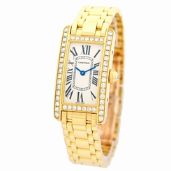 CARTIER 18K Yellow Gold Tank Americaine Factory Diamonds American Box Warranty