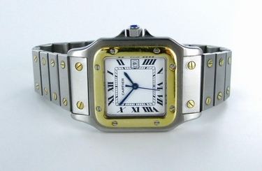 GENTS CARTIER SANTOS 18KT YELLOW GOLD & STAINLESS STEEL AUTOMATIQUE WATCH