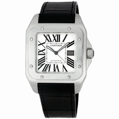 CARTIER MEN'S SANTOS 100 38MM LEATHER BAND STEEL CASE AUTOMATIC WATCH W20073X8