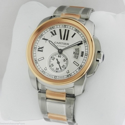 CARTIER Calibre de Cartier Auto Steel & Gold W7100036 Silver Dial Ret: $12,400 7612456709050