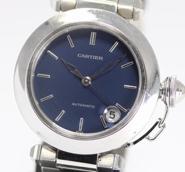 Pre-Owned CARTIER Pasha C W31014M7 Ladies SS Navy Blue Automatic Watch, MD