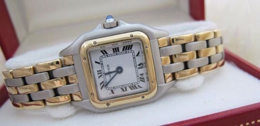Cartier Panthere 18K Yellow Gold Three Row Two Tone Bracelet Date Display Watch