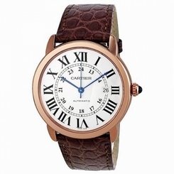 CARTIER MEN'S RONDE SOLO 42MM BROWN LEATHER BAND AUTOMATIC WATCH W6701009